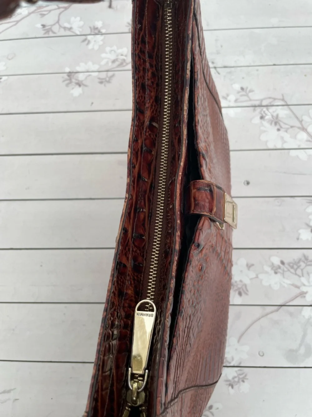 Brahmin Burnt Sienna Croc-Embossed Leather Hobo